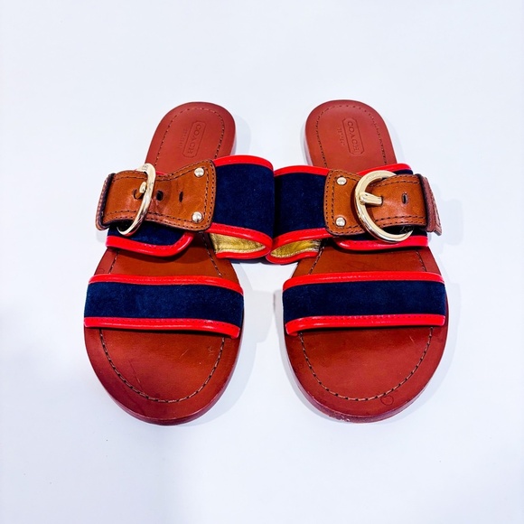 COACH Navy and red flat sandals - Picture 2 of 10